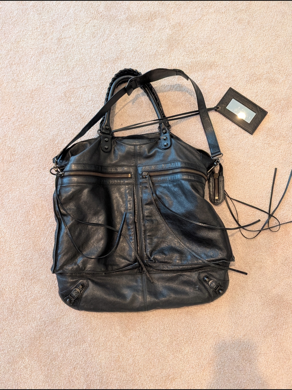 Balenciaga Black Leather Crossbody Tote Bag
